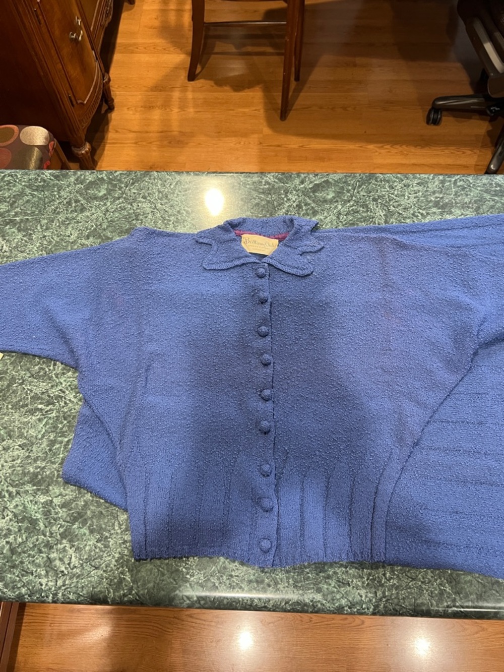 Vintage Blue Textured Knit Two-Piece Skirt and shirt Set - Picture 3 of 11